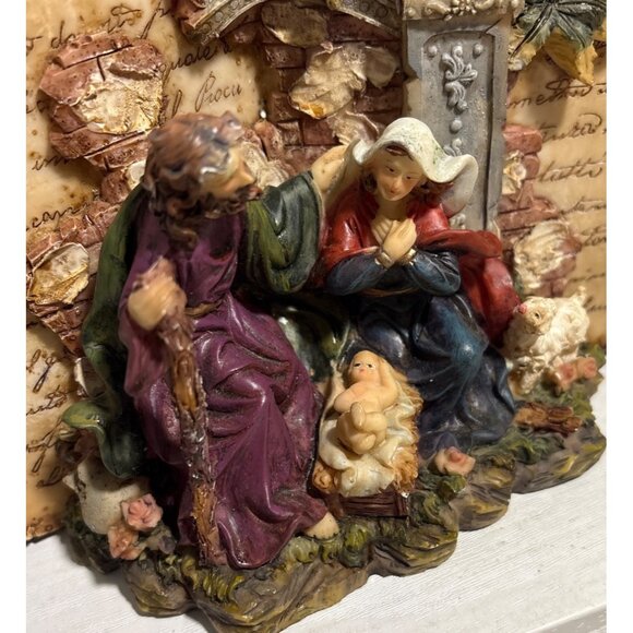 Nativity Scene 3D Bible Figurine With Holy Family & Animals Resin 8" Wide - Picture 6 of 11